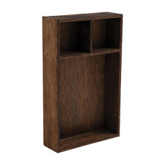 Leeres Vignette Curio Holzkästchen mit zwei offenen Fächern oben und großem Fach unten, Dunkelbraun mit Vintage-Look