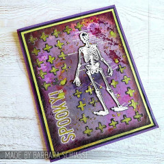 Halloween Karte mit Skelett und Spooky Schriftzug von Barbara Schiassi