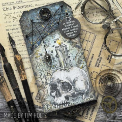 Gestaltetes Halloween-Tag als Designbeispiel mit Tim Holtz Foreboding Stempeln