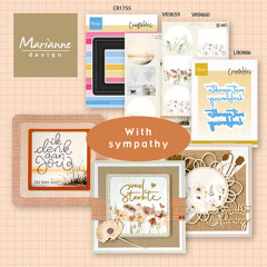 Marianne-Design-Übersicht With Sympathy mit CR1755, VK9659, VK9660, LR0986 und drei Beileidskarten