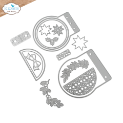 16-teiliges Set Metall-Stanzschablonen Comfy Cozy Circle Inserts auf weißem Hintergrund.