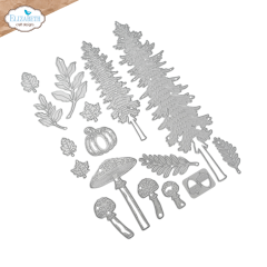 Set aus 16 silbernen Metallstanzschablonen mit Bäumen, Pilzen und Blättern