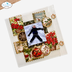 Gestaltete Pocket Page im Winter-Design mit Foto, Weihnachtssternen und Kugeln