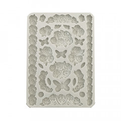 Silicone Mould A5 - Shabby Rose - Roses and Butterfly