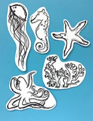 Dina Wakley Media Cling Stamps - Scribbly Reef Creatures