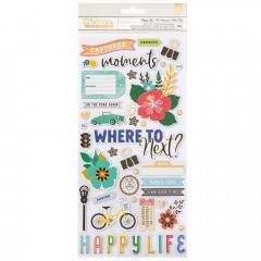 Vicki Boutin Where To Next Thickers Stickers - Happy Life Phrase/Chipboard