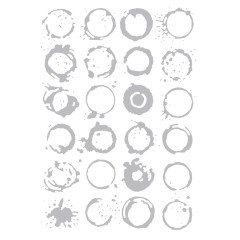 Schwarz-weiße Strichzeichnung des Ringflecken-Rastermusters, ähnlich Kaffeeflecken.