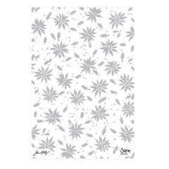Musteransicht des Sizzix Embossing Folders Vault Holly Poinsettia mit Weihnachtssternen und Stechpalmen in Grau auf weißem Grund