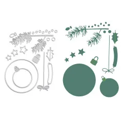 Vaessen Creative - Stanzschablone - Weihnachtskugeln & Tannenzweig