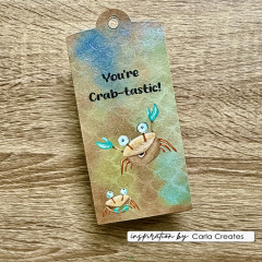 Geschenk-Tag bestempelt mit Krabben-Motiven und Spruch aus dem Set Silly Sea Life 3
