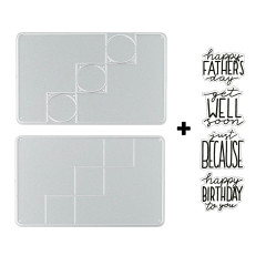 Metall-Stanzschablonen und transparente Silikonstempel mit Sprüchen für Triple Step Cards
