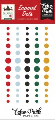 Enamel Dots in fünf Farben: Rot, Hellblau, Schwarz, Dunkelgrün und Gelb, jeweils in verschiedenen Größen