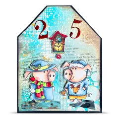 Adventskalender-Türchen '25' mit Kuckucksuhr und zwei Schweinen