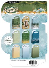 Verpackungsrückseite mit Vorschau aller 9 Geschenktüten-Designs in 3x3-Raster
