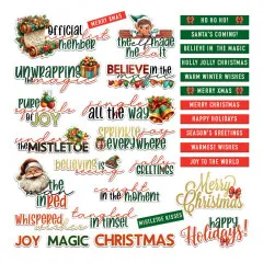 Alle 32 Chipboard-Sprüche wie Official Nice List Member, Believe in the Magic, Ho Ho Ho und Happy Holidays
