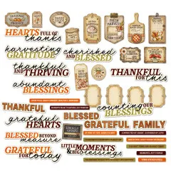 Alle 42 Chipboard-Teile: Hearts full of thanks, Harvesting gratitude, Grateful Family, Hofladen-Schilder und Tags