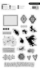 Übersichtliche Darstellung aller 20 Clear Stamps von Art By Marlene in Schwarz auf weißem Hintergrund mit Stempel-Designs