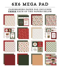 Übersicht aller Designpapiere im Mega Pad: Weihnachtsmuster mit Teddybären, Schneeflocken, Tannenbäumen, einfarbige Bögen und Titelseiten