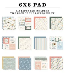Die 12 doppelseitigen Papier-Designs des Silly Goose Winter Blocks im Überblick mit Gänsen und Schneemotiven