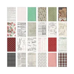 Detailansicht der Rückseite aller 24 Papierbögen mit zusätzlichen Weihnachts- und Vintage-Mustern, Streifen, Textur- und Schrift-Designs