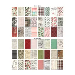 Übersicht aller 24 Designseiten vorne: Weihnachtliche Muster mit Blüten, Karierten, Vintage-Noten, historischen Dokumenten und nostalgischen Designs