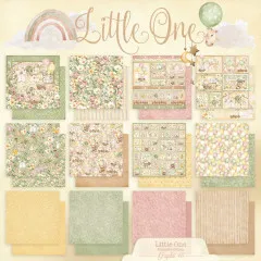 Komplette Little One Papierkollektion: 24 doppelseitige Bögen in Rosa, Grün, Gelb, Beige mit Blumenmuster und Mustern