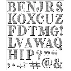 Grafische Darstellung der spiegelverkehrten Buchstaben- und Satzzeichen-Stempel.