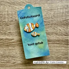 Geschenkanhänger mit Clownfisch-Stempeln und niederländischen Glückwünschen