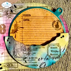 Anwendungsbeispiel: leeres „Where/Date“-Journal-Etikett mit Libellen-Hintergrundmuster zum Selbstbeschriften.