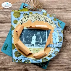 Anwendungsbeispiel: goldfarbene Fotorahmen-Tasche mit Schwarzweißfoto und Spruch „Best Day“.