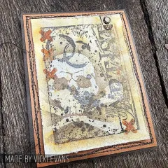 Gestaltete Bastelkarte im Vintage-Stil mit dem Tim Holtz Stempel The Artist von Vicki Evans