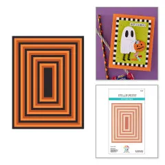 Übersicht der Spellbinders Stanzschablonen Verpackung und Anwendungsbeispiel als Halloween-Karte