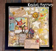 Benutzerbeispiel: Mixed-Media Collage mit Fuchs-Illustration, Postkarten, Text und Reise-Elementen kreativ arrangiert
