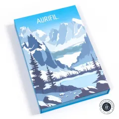 Aurifil Le Alpi Adventskalender 2024 in limitierter Auflage mit winterlicher Alpen-Illustration auf blauem Cover