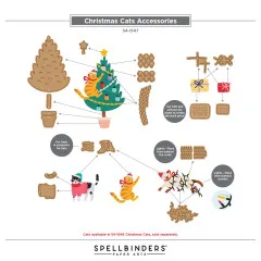 Bastelanleitung zeigt die Zusammensetzung von Baum, Mützen, Pullover, Geschenken und Lichterkette für die Katzenszene.