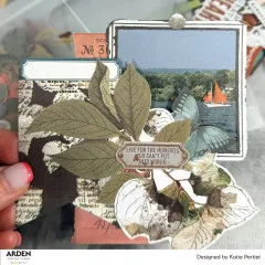 Handgefertigtes Embellishment aus dem Amber Ledgers Paper Pad mit Blättern und Schmetterling