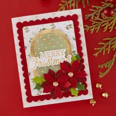 Handgemachte Weihnachtskarte dekoriert mit Sleigh Bells Ring Ephemera und Blumen