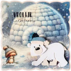 Handgemachte Winterkarte mit Eisbär und Iglu im quadratischen Fotorahmen