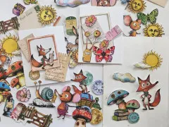 Bastelbeispiele mit Ephemera Stanzteilen Fuchs, Schnecke und Schmetterling auf Karten
