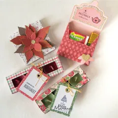 Bastelbeispiele mit Tealight Box Schablone, Teelichtern und Weihnachtsschmuck