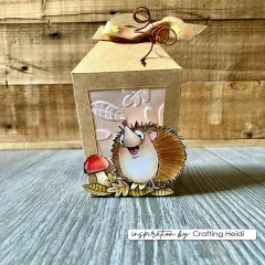 Kraftfarbene Laternen-Geschenkbox mit geprägtem Blätterfenster und Igel-Motiv