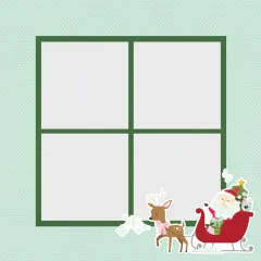 Layout-Beispiel eines Scrapbook-Layouts ohne Titel: mintgrüner Rahmen mit vier leeren Fotofeldern und Reh-Schlitten-Dekor