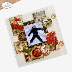 Gestaltete Pocket Page im Winter-Design mit Foto, Weihnachtssternen und Kugeln