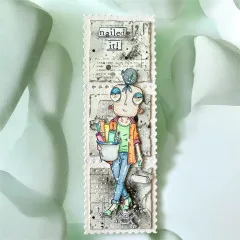 Schmale Briefmarken-Stanzrahmen-Karte in Salbeigrün mit Schrauben am Boden und Spruch „nailed it!"