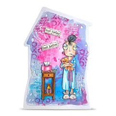 Haus-Stanzform-Karte in Pink-Blau-Verlauf mit Nachttisch, Hustensaft und den Sprüchen „not today" und „feel better"