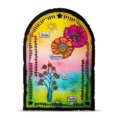 Beispielkarte mit Blütenzweig, pinkfarbener Mohnblüte und Spruch „little blooms of hope"