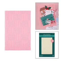 Anwendungsbeispiel: Weihnachtskarte mit geprägtem Diamantblock-Hintergrund, Lebkuchenhaus-Motiv und kariertem Mini-Umschlag mit Briefmarken.