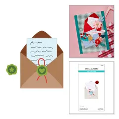 Anwendungsbeispiel: Weihnachtskarte mit rotem Mini-Umschlag, Weihnachtsstern-Blüte und dem Spruch 'Sending Cheer'.