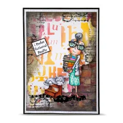 Beispielkarte mit Street-Art-Buchstabenhintergrund in Gelb-Rosa und Spruch „i Prefer fictional PeoPle"