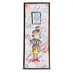 Hochformatige Beispielkarte mit Zahlen-Schablonenhintergrund in Rosa und Spruch „silence is golden unless you have kids and then it's susPicious"